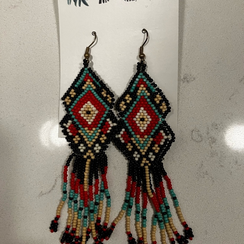Handcrafted Beaded Dangle Earrings - Multicolor